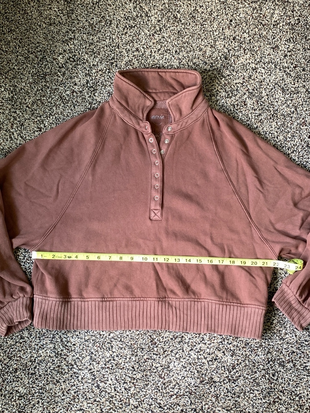 Aerie Quarter Snap Sweatshirt Brown Henley Pullover Crop Oversized Small